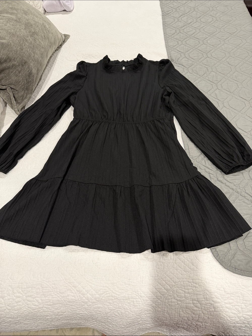 SHEIN Black Long Sleeve Tiered Ruffle Dress